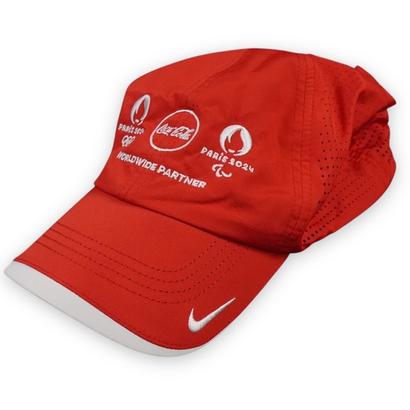 Nike Paris Coca Cola Olympics 2024 Hat Club Cap Strapback Red Golf Sponsor Mesh - Picture 3 of 8